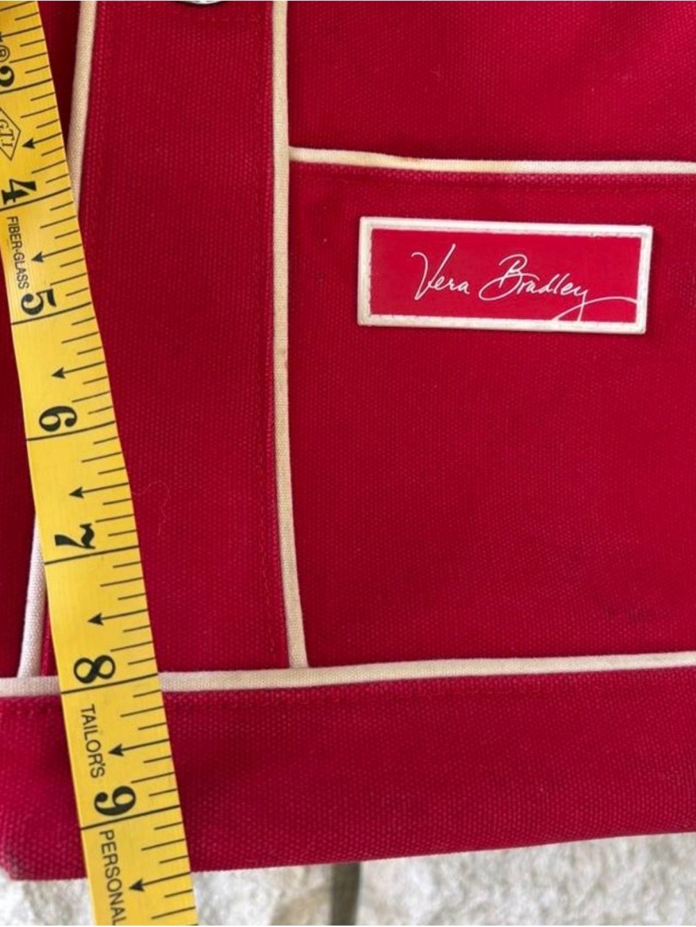 Rare Vera Bradley Red Canvas Tote with White Piping & Floral Interior - Picture 6 of 7